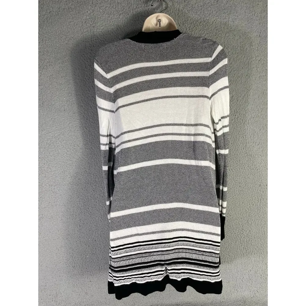 Apt.‎ 9 Striped Open Front Cardigan Black Gray White Small Long Sleeve